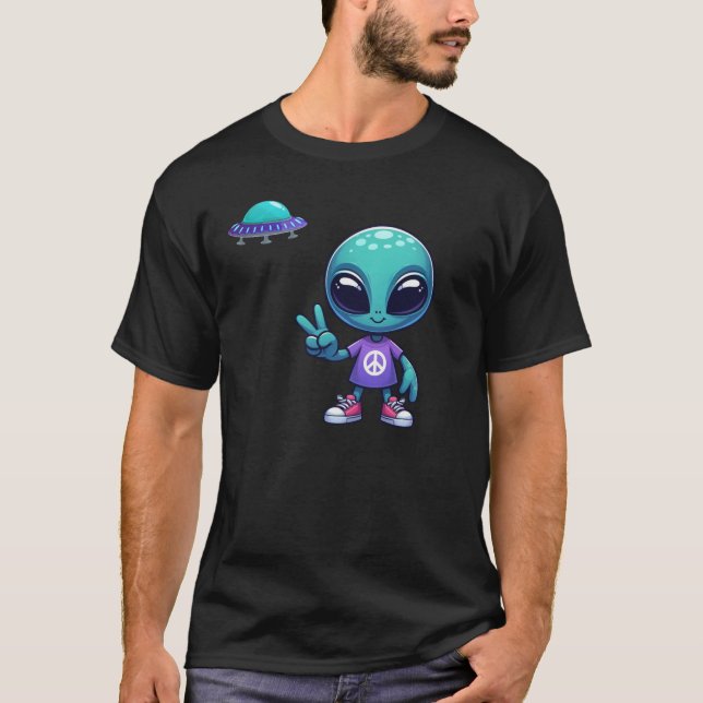 Frakten Cute Peace Alien & Space T Shirt (Framsida)