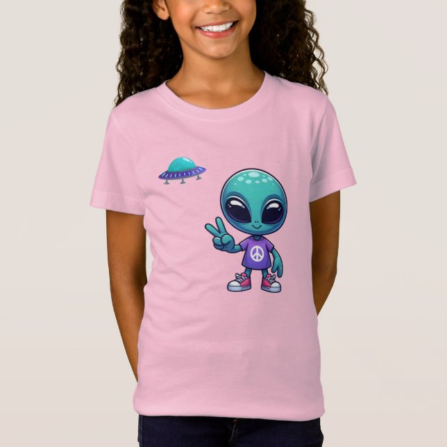 Frakten Cute Peace Alien & Space T Shirt (Framsida)