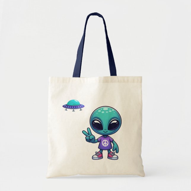Frakten Cute Peace Alien & Space Tygkasse (Framsidan)
