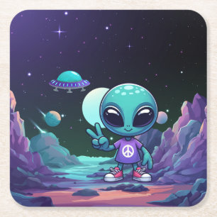 Frakten Cute Peace Alien & Space Underlägg Papper Kvadrat