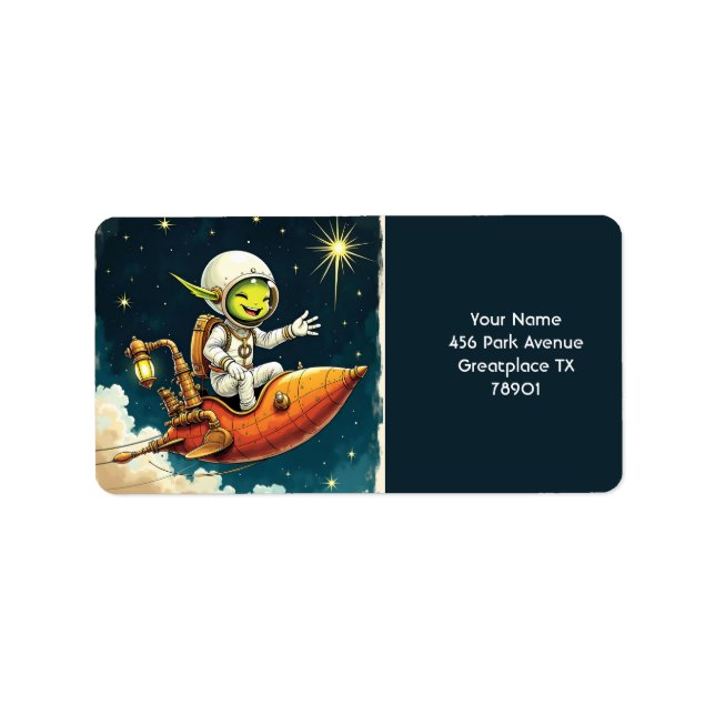 Frakten Fantasy Cute Alien Space Adressetikett (Framsidan)