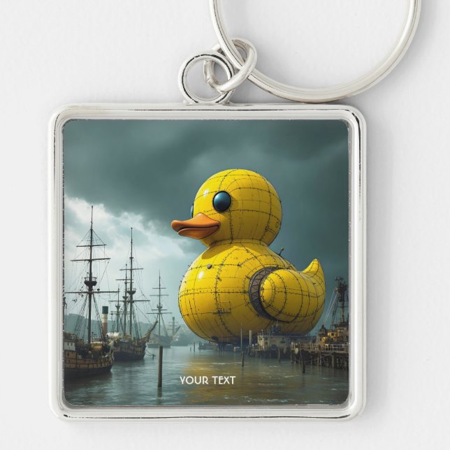 Frakten Fantasy Cute Anka Krig Fyrkantig Silverfärgad Nyckelring (Framsidan)