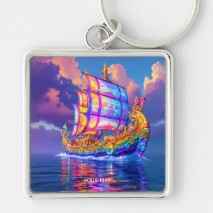 Frakten Fantasy Cute Rainbow Färg Fyrkantig Silverfärgad Nyckelring