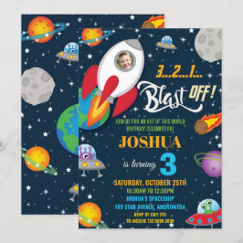 Frakten för raketplattor i rymden, födelsedagsfoto inbjudningar