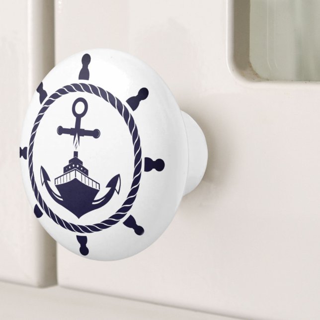 Frakten Helm Nautisk  för kustblått strumpstrå Knopp (Coastal Blue Beach Yacht Boat Ship Helm Nautical Ceramic Knob)