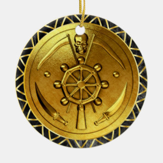 Frakten Hjul Medallion i Nautical Guld Julgransprydnad Keramik