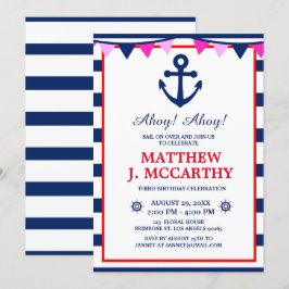 Frakten Nautical Anchor Navy Rand Baby Inbjudningar