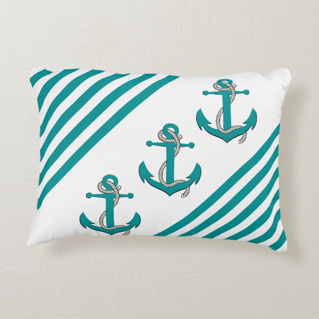 Frakten Nautical Aqua/Boat Anchor/knot/Aqua rand Prydnadskudde (Baksidan)