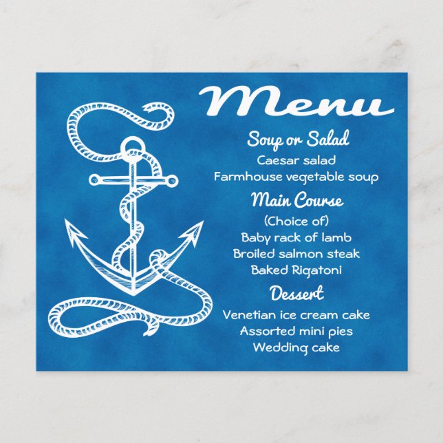 Frakten Nautical Menu Anchor Blue Watercolor Bröll (Framsida)