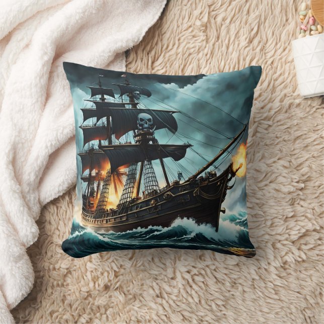 Frakten Pirat vid Stormy Seas Kudde (Filt)