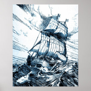 Frakten som seglar det nautiska hav, vinkar poster