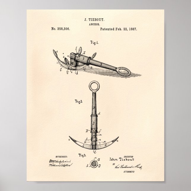 Fraktens anchor 1902 Patent Art Old Peper Poster (Framsidan)