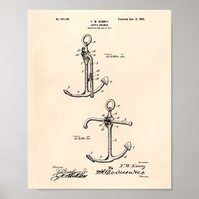 Fraktens anchor 1902 Patent Art Old Peper Poster (Framsidan)