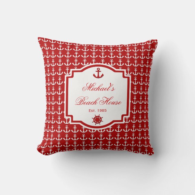 Fraktens Anchor Red Nautical Pillow Kudde (Framsida)