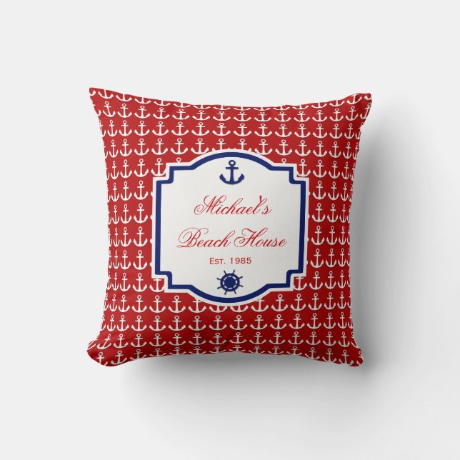 Fraktens ankare Red och Blue Nautical Pillow Kudde (Framsida)