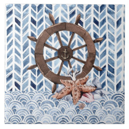 Fraktens ratt, stjärnfisk, nautisk mönster kakelplatta