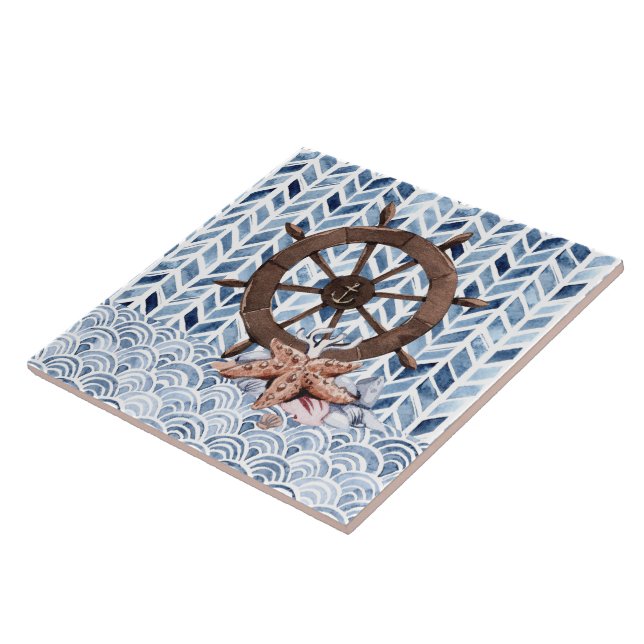 Fraktens ratt, stjärnfisk, nautisk mönster kakelplatta (Sidan)