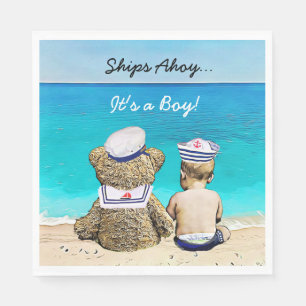Frakter Ahoy, dess en pojke, nautisk baby shower Pappersservett