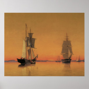 Frakter i den Boston hamnen på skymningen 1859 Poster
