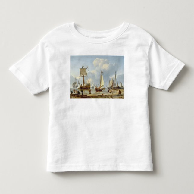 Frakter i lugnat vatten med figurer vid kusten t-shirt (Framsida)