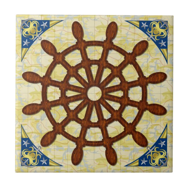 Fraktrodern rullar i nautisk Seafaring för Wood Kakelplatta (Framsidan)