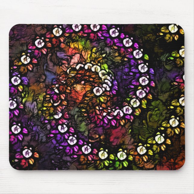 frakttal lila blommigt Psychedelic Rainbow Spiral Musmatta (Framsidan)