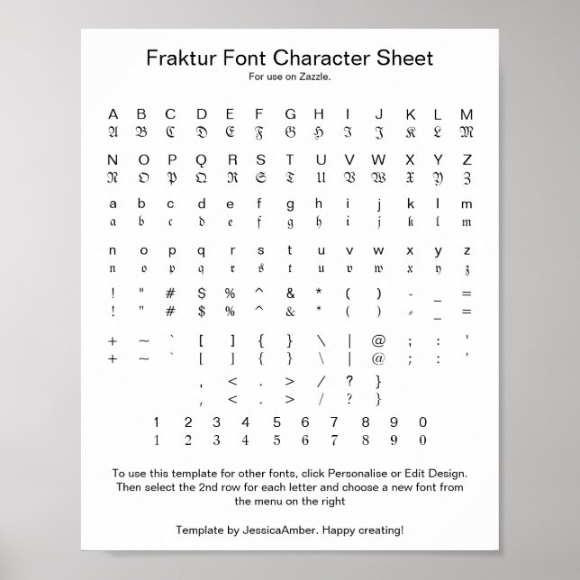 Fraktur Font Character Sheet for Zazzle Poster (Framsidan)