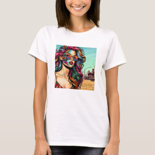 Frakturerad konst Abstrakt kvinna på stranden T Shirt