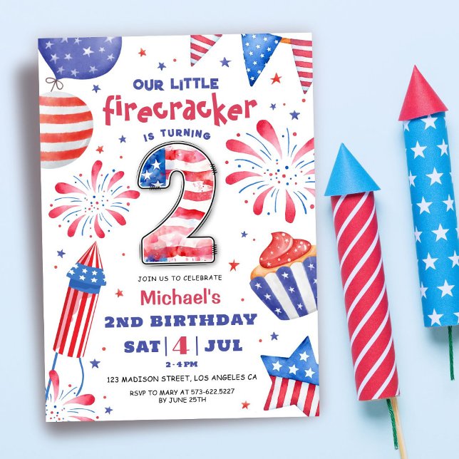 Frälsare 4 juli 2:a födelsedagen Patriotic Cute Inbjudningar (Skapare uppladdad)