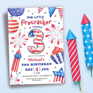 Frälsare 4 juli 3:e födelsedagen Patriotic Cute Inbjudningar