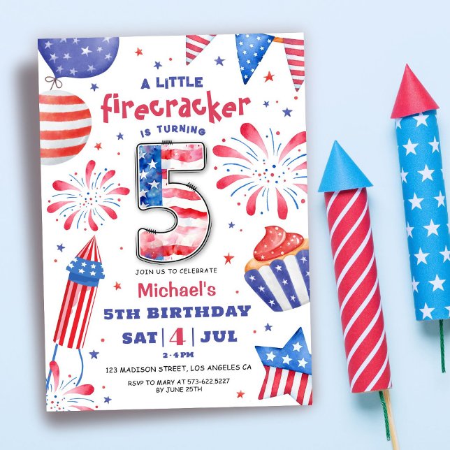 Frälsare 4 juli 5:e födelsedagen Patriotic Cute Inbjudningar (Skapare uppladdad)