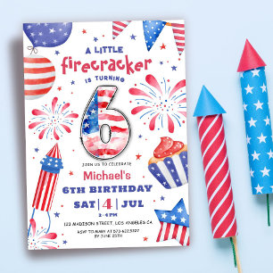 Frälsare 4 juli 6e födelsedag Patriotic Cute Inbjudningar