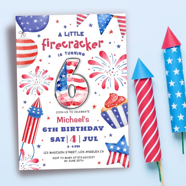 Frälsare 4 juli 6e födelsedag Patriotic Cute Inbjudningar (Skapare uppladdad)