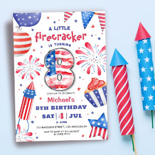 Frälsare 4 juli 8:e födelsedagen Patriotic Cute I Inbjudningar
