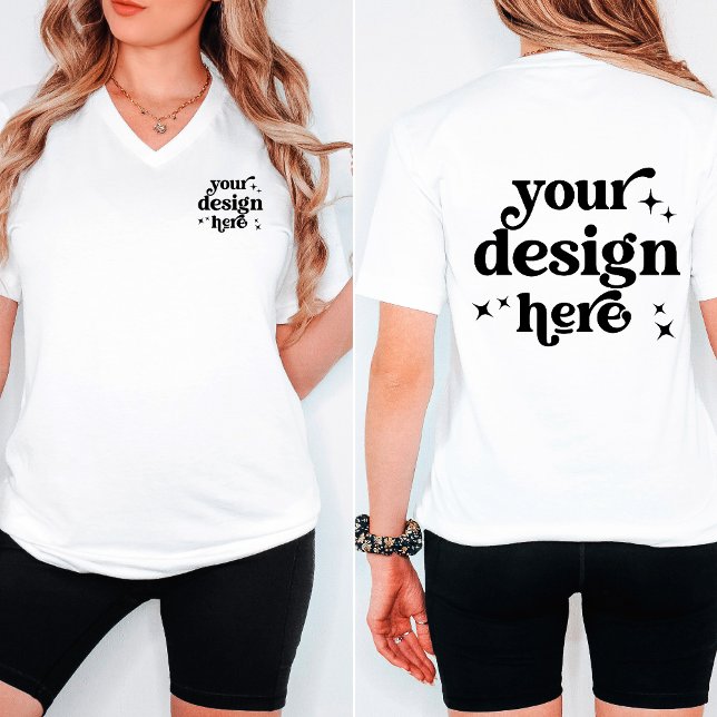 Fram- och bakdesign Anpassad logotyp V-ringning T Shirt (Skapare uppladdad)