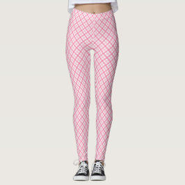 Fram- och baksida av rosa rutiga leggings iförd 