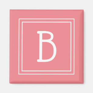 Framad monogram Mjuk Rosa Coral & White Initial Magnet