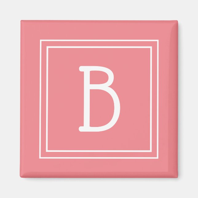 Framad monogram Mjuk Rosa Coral & White Initial Magnet (Framsidan)