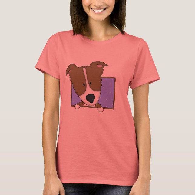 Framad Tecknad Brown Gräns Collie Dam T-Shirt (Framsida)