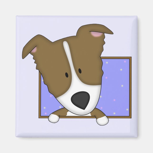 Framad Tecknad Brown Gräns Collie Magnet (Framsidan)