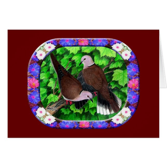 Framade duvor och blommor OBS kort (Framsidan Horizontal)