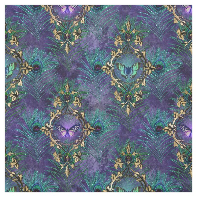 Framade fjärilar och peacock-fjädrar tyg (Provkarta)