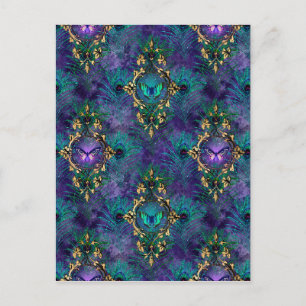 Framade fjärilar och peacock-fjädrar vykort