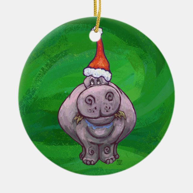 Framåtriktade huvuden och Svan Hippo på Grönten Julgransprydnad Keramik (Framsidan)