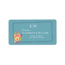  Frame with Roses, Wedding style on retro blue Adressetikett