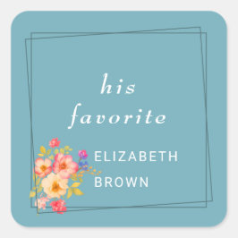  Frame with Roses, Wedding style on retro blue Fyrkantigt Klistermärke