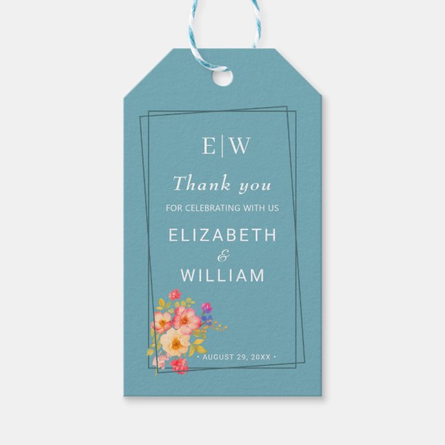  Frame with Roses, Wedding style on retro blue Presentetikett (Framsidan)