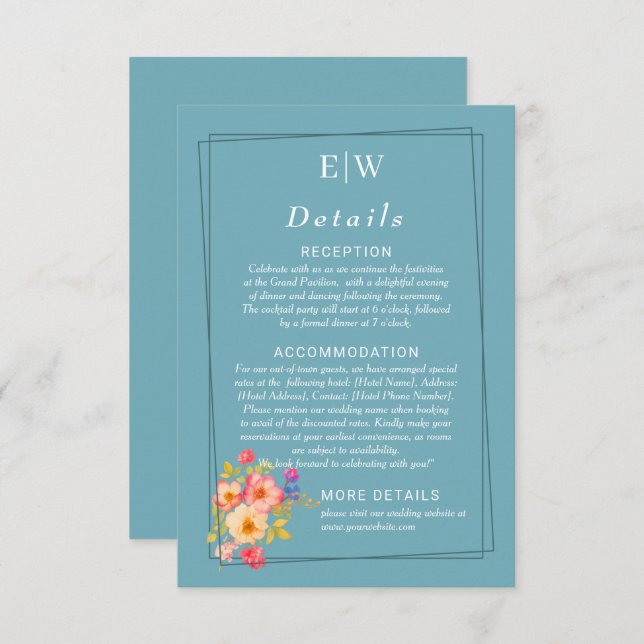  Frame with Roses, Wedding style on retro blue Tilläggskort (Fram/baksida)