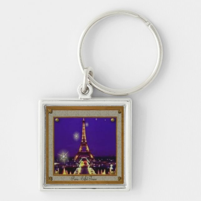 Framed Eiffel Torn Fyrkantig Silverfärgad Nyckelring (Framsidan)