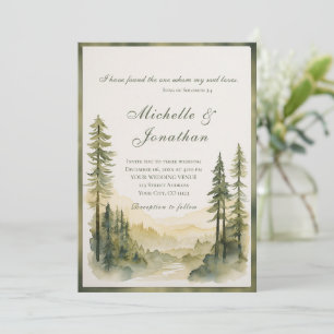 Framed Evergreen Forest Christian Bible Bröllop Inbjudningar